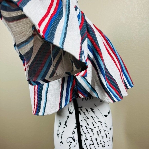 Lost  Wander white crop top women Striped Off Shoulder Crop Top size L boho - Picture 10 of 14